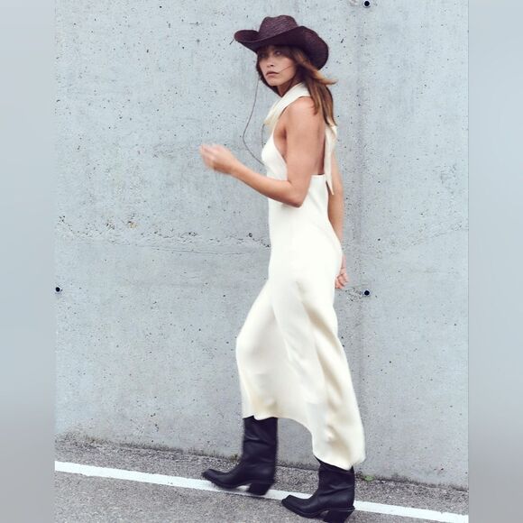 NWT ZARA SATIN SCARFβDRESS BEIGe - Picture 3 of 8